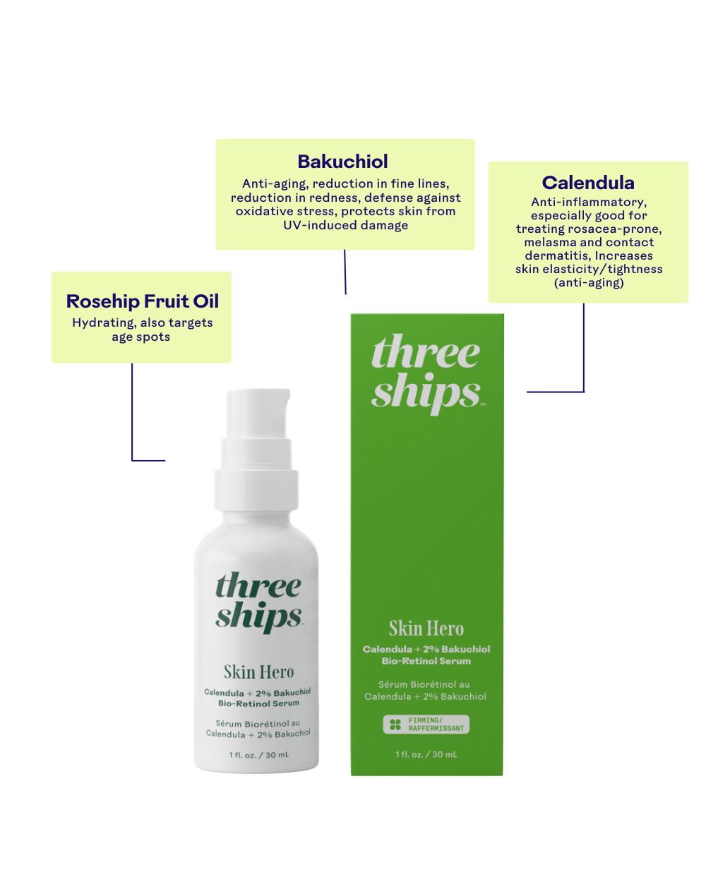 Three Ships Beauty Skin Hero Bakuchiol + Calendula Bio-Retinol Serum (30mL)