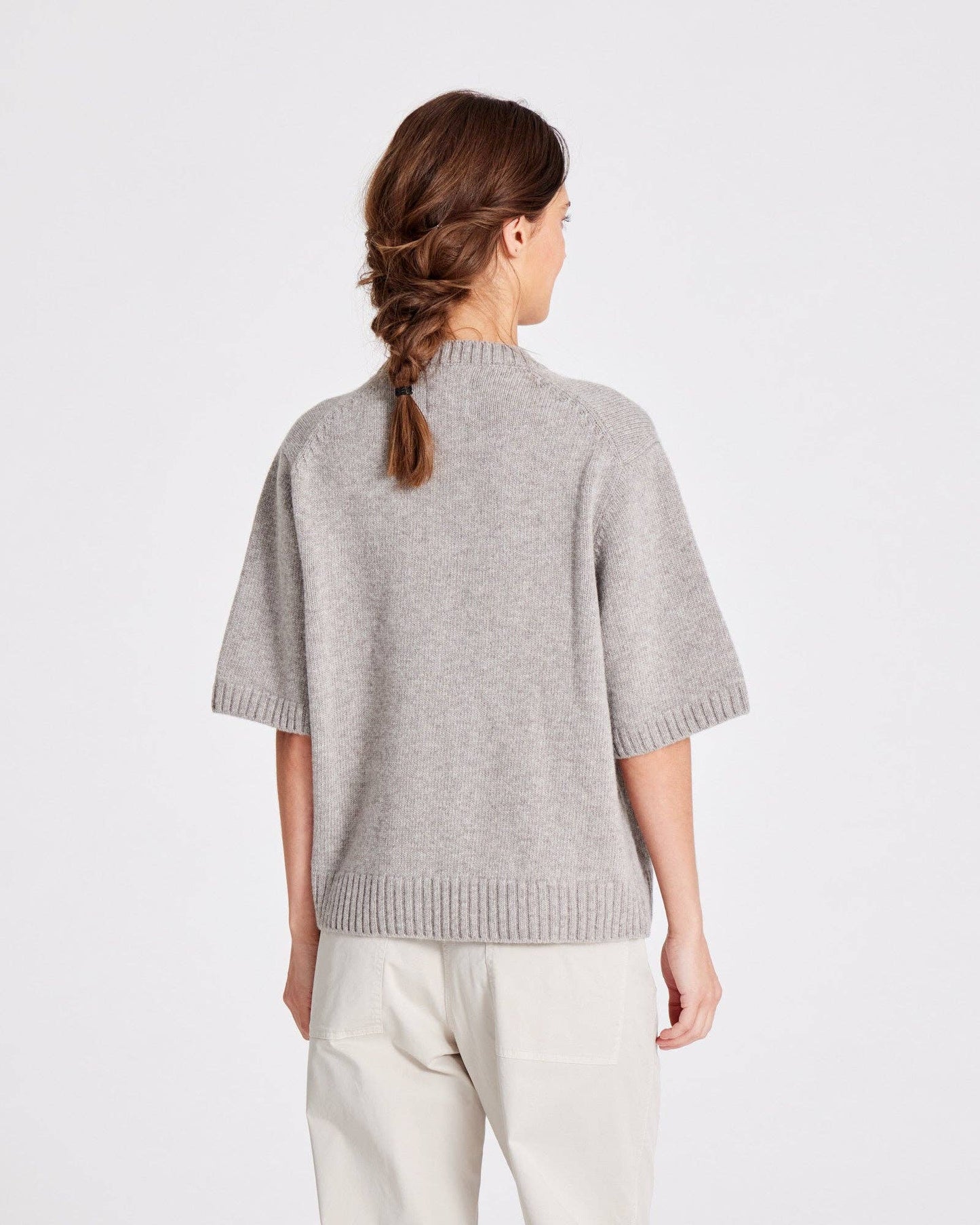 Oversized Lambswool Short Sleeve Sweater | Grey Melange