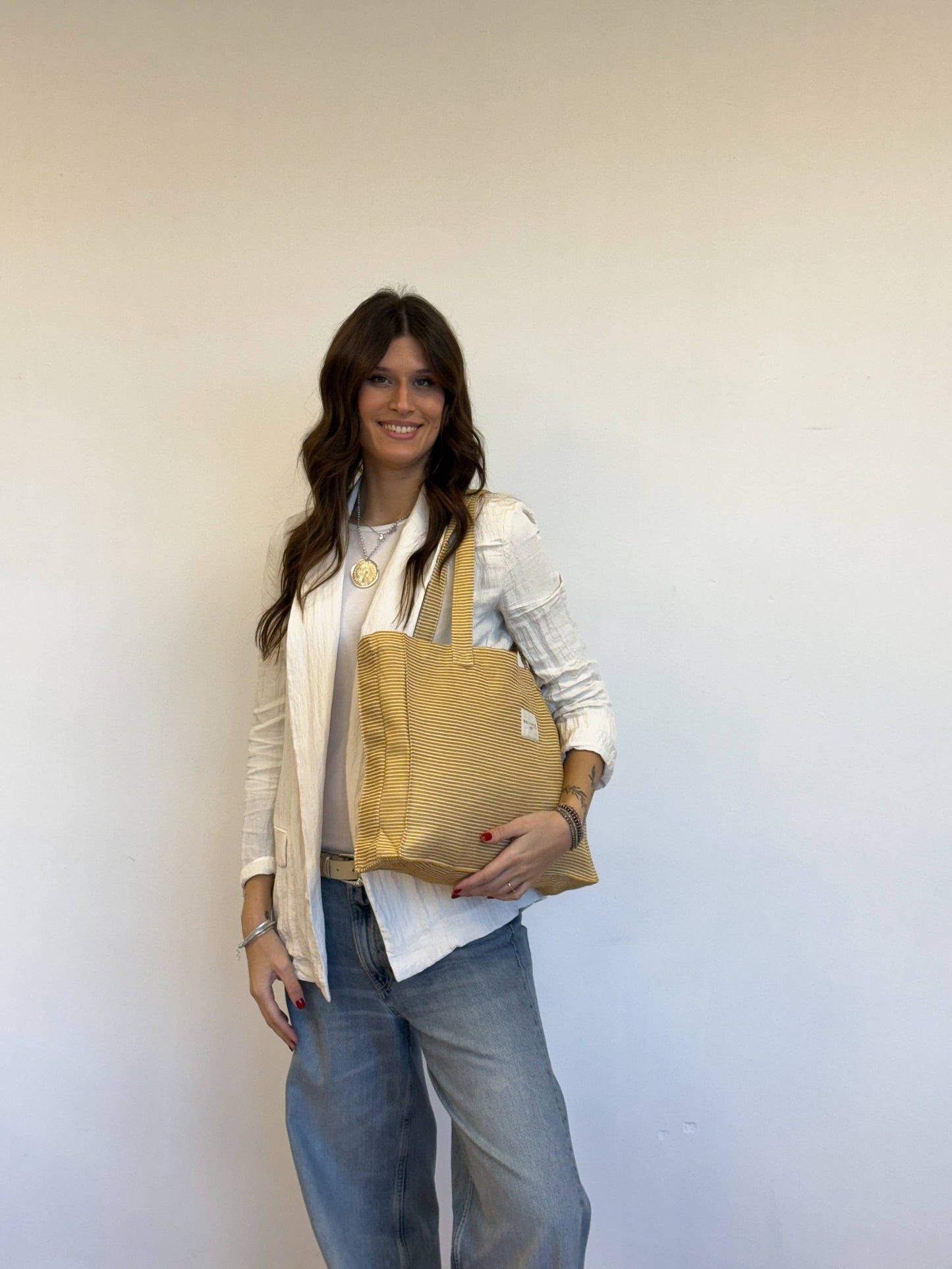 Ochre Striped Rectangular Tote Bag