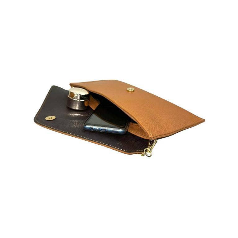 Leather Magnetic Flap Clutch Handbag