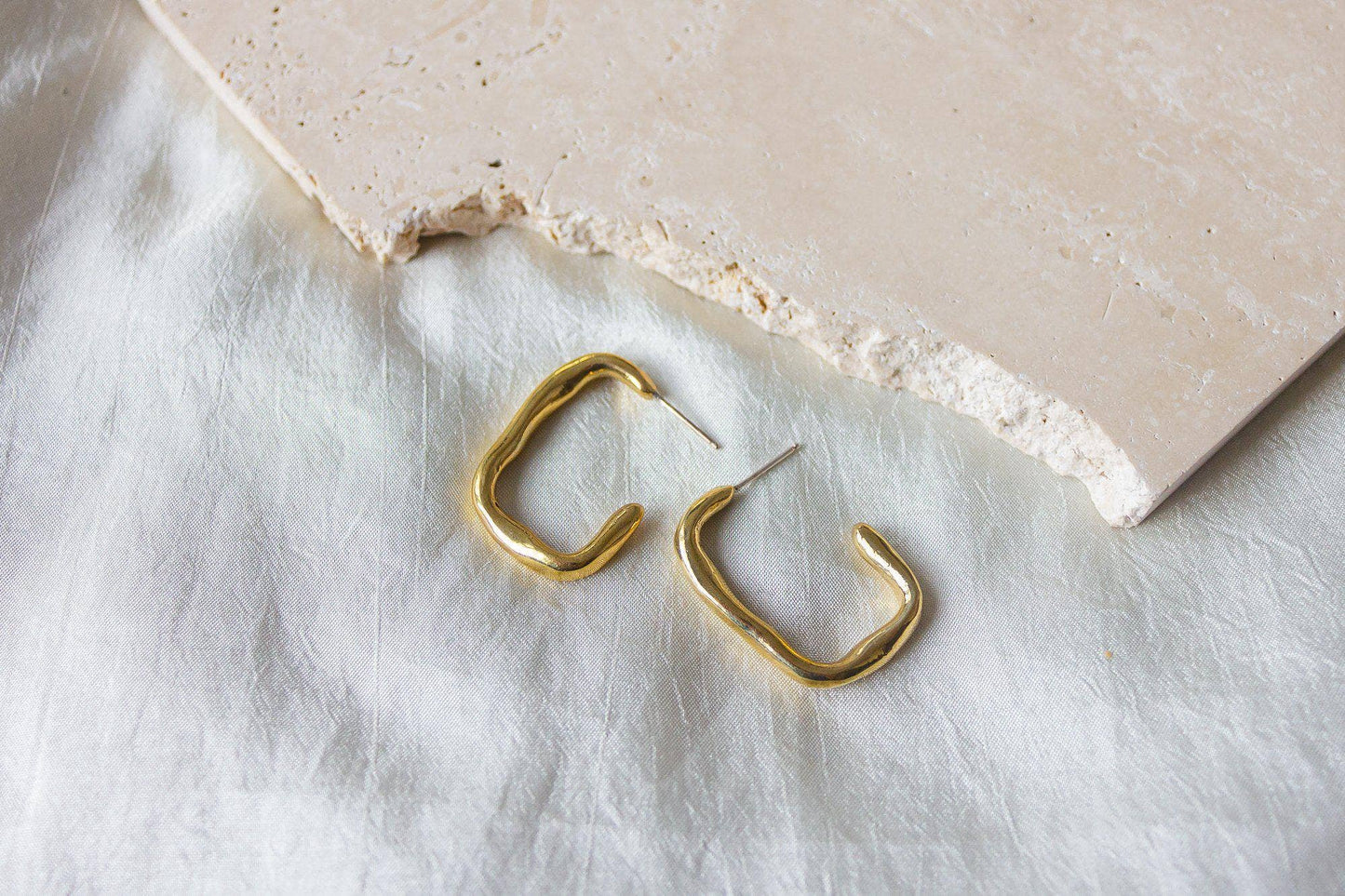 Geometric Classic Recycled Brass Rectangle Hoops