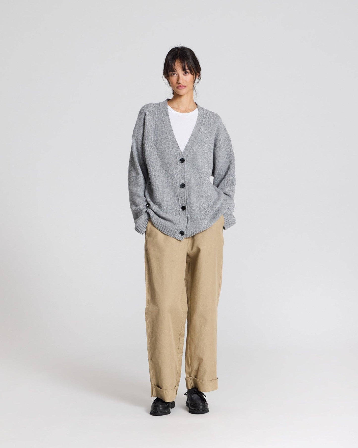 Oversized Lambswool Cardigan | Grey Melange