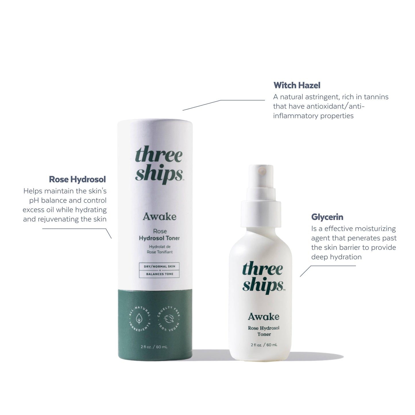 Three Ships Beauty Awake Rose Hydrosol Toner