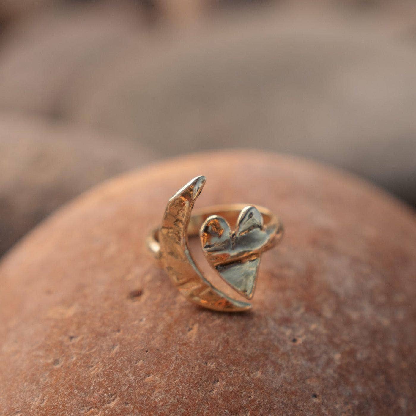 Artemis Moon + Heart Ring | Recycled Brass