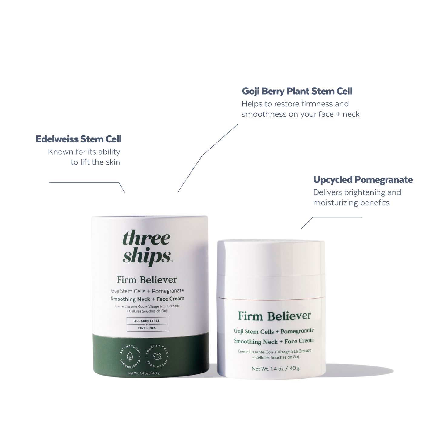 Three Ships Beauty Firm Believer Goji Stem Cell + Pomegranate Smoothing Neck + Face Cream
