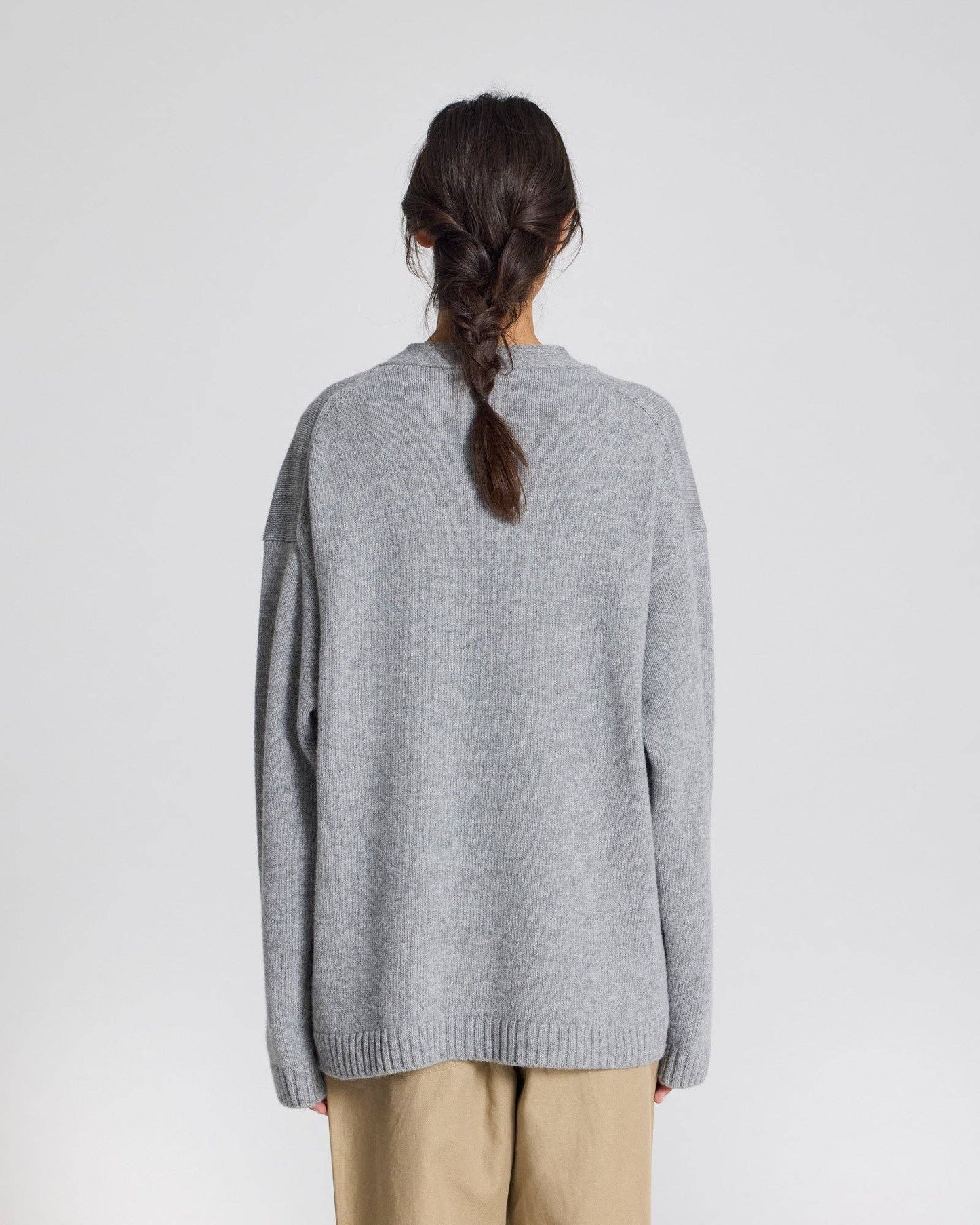 Oversized Lambswool Cardigan | Grey Melange