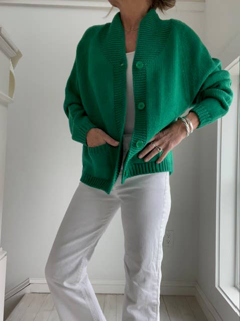 Chunky Rolled Collar Green Love Golf Cardigan