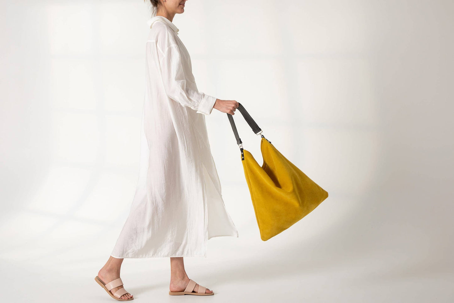 Rectangular Suede Leather Hobo Bag | Yellow