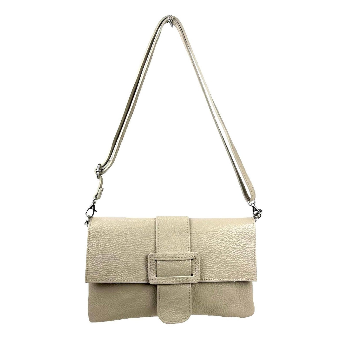Leather Shoulder Bag with Decorative Buckle