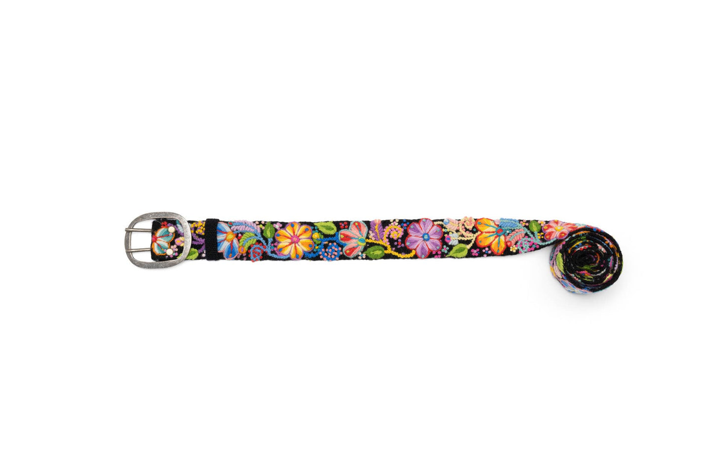 Hand Embroidered Wool Belt | Black Floral