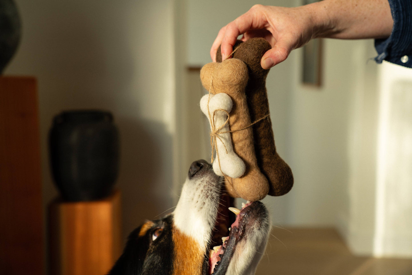 Trio of Brown Felted Dog Bones