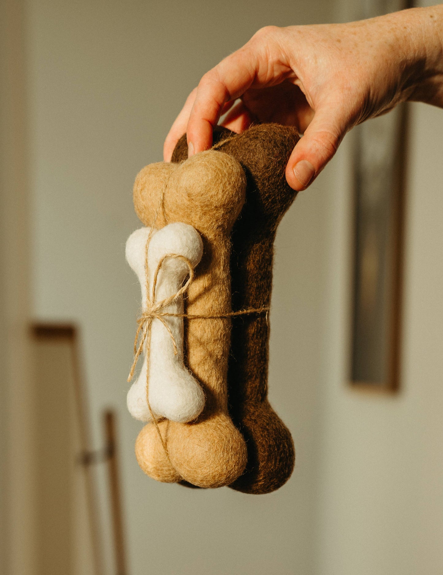 Trio of Brown Felted Dog Bones