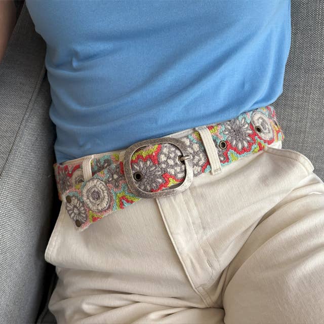 Flower Power Embroidered Wool Belt