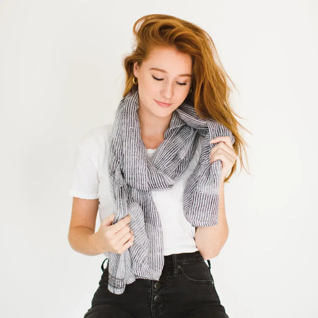 Black Stripe Block Printed Scarf