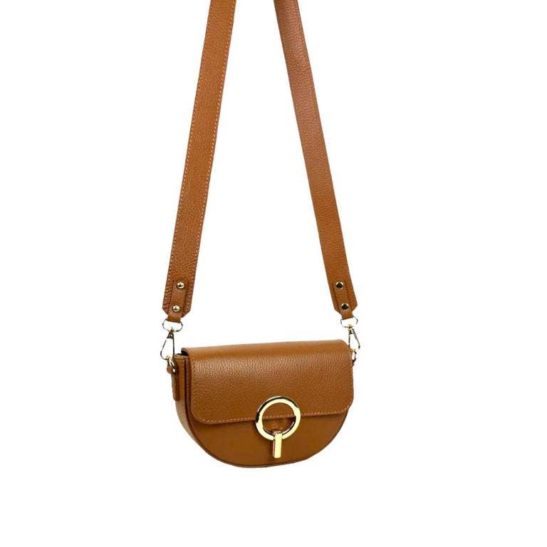 Italian Leather Shoulder Bag with Gold Metal Clasp