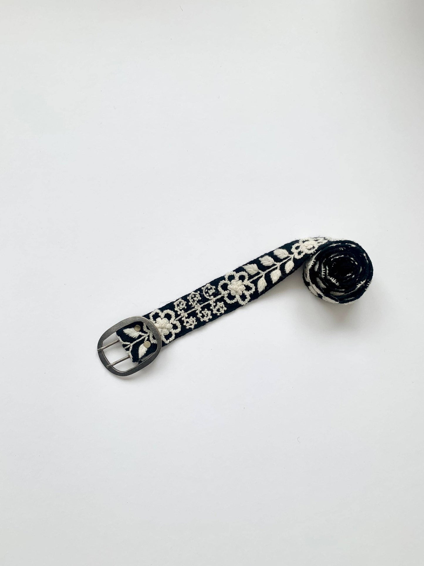 Black and White Hand Embroidered Belt