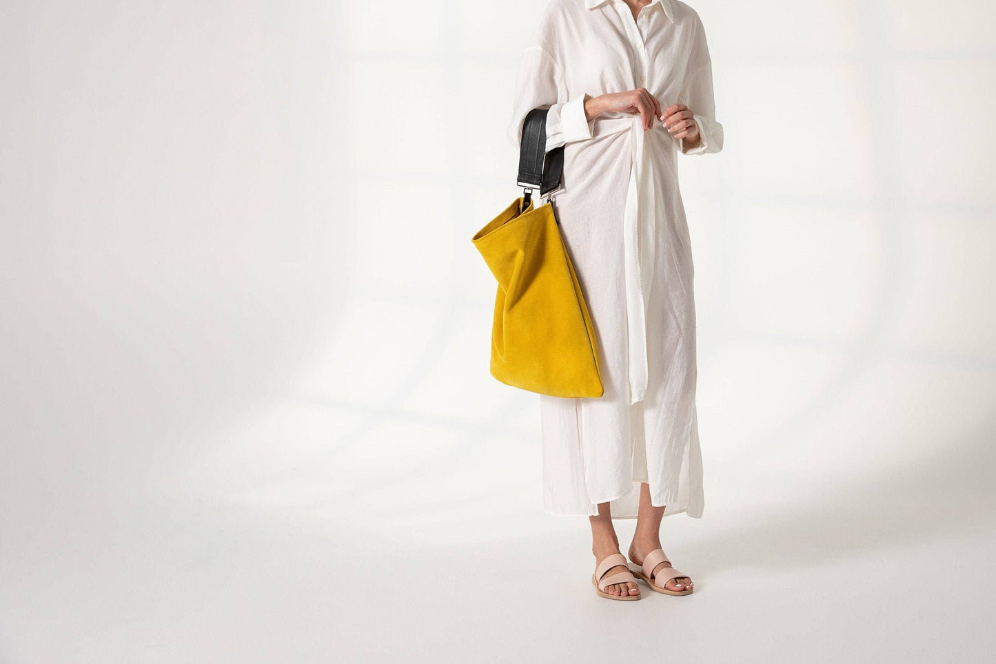 Rectangular Suede Leather Hobo Bag | Yellow