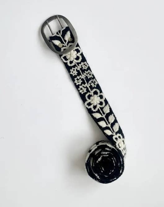 Hand Embroidered Fair Trade Belt | Black + White