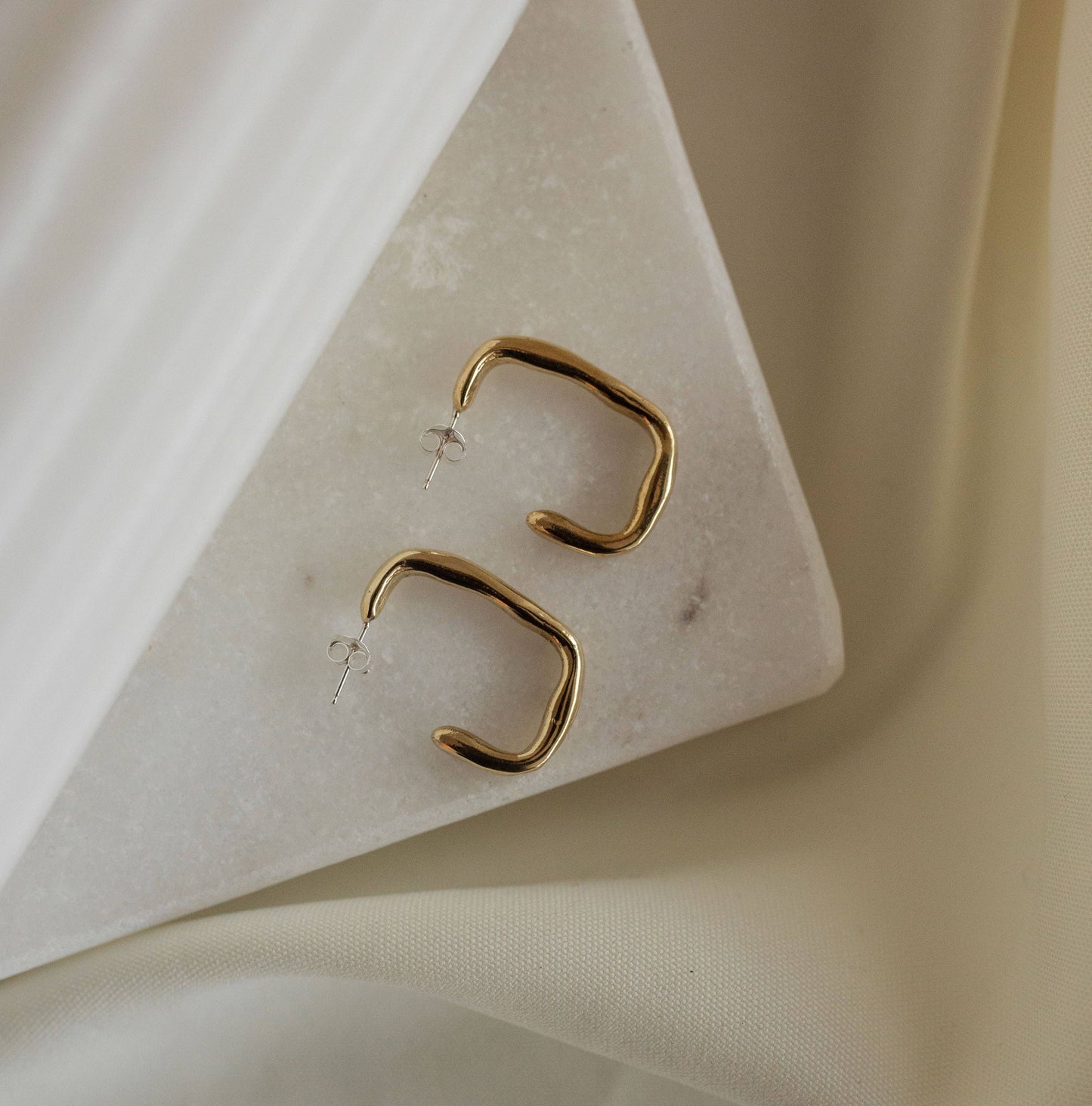 Geometric Classic Recycled Brass Rectangle Hoops