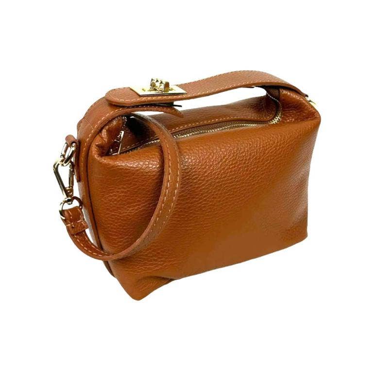 Italian Leather Adjustable Bag with Short Handle + Metal Clasp