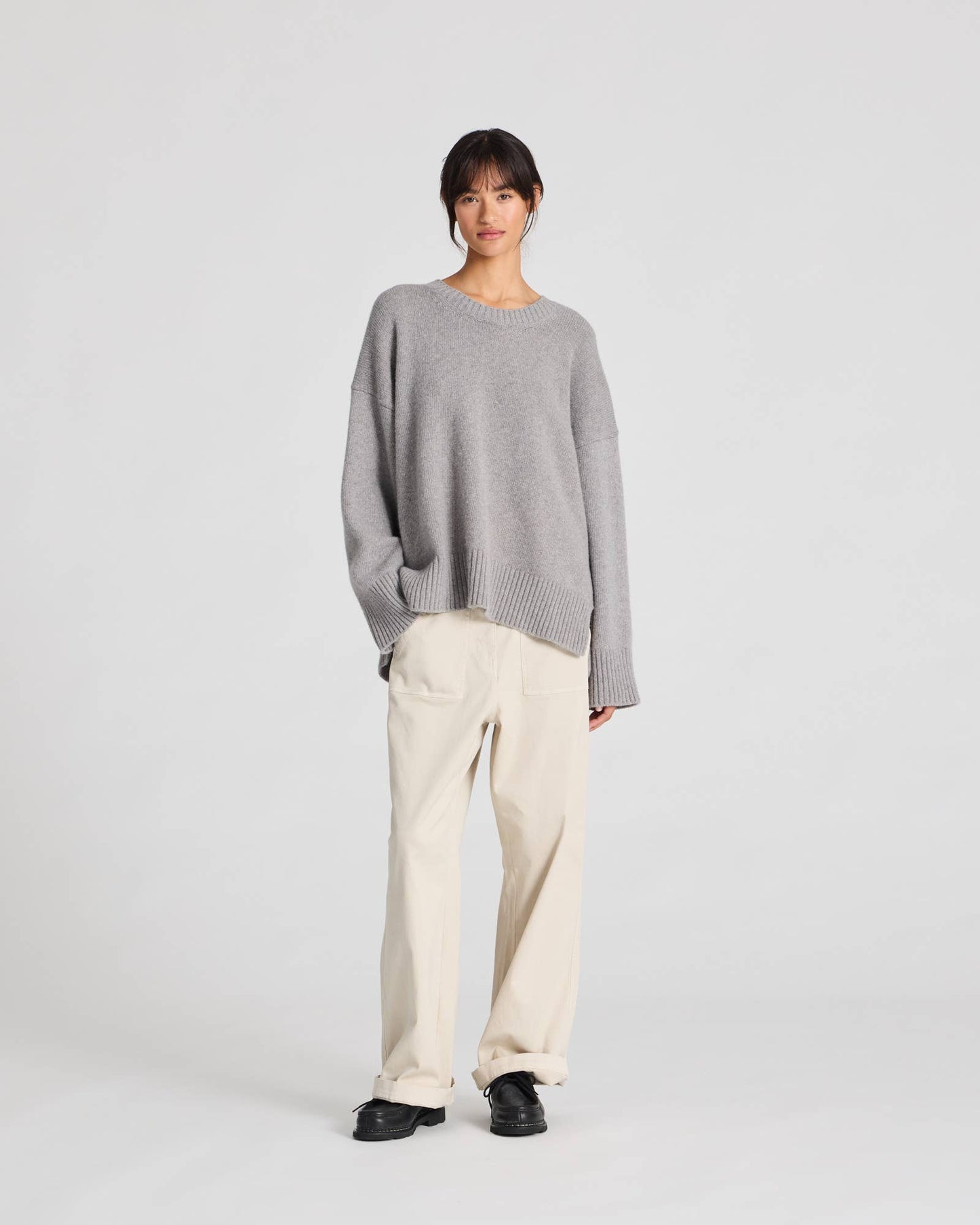 Oversized Lambswool Sweater | Grey Melange