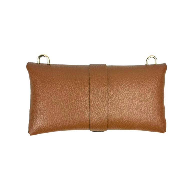 Women's Grain Leather Handbag with Chain Handle and Button Closure