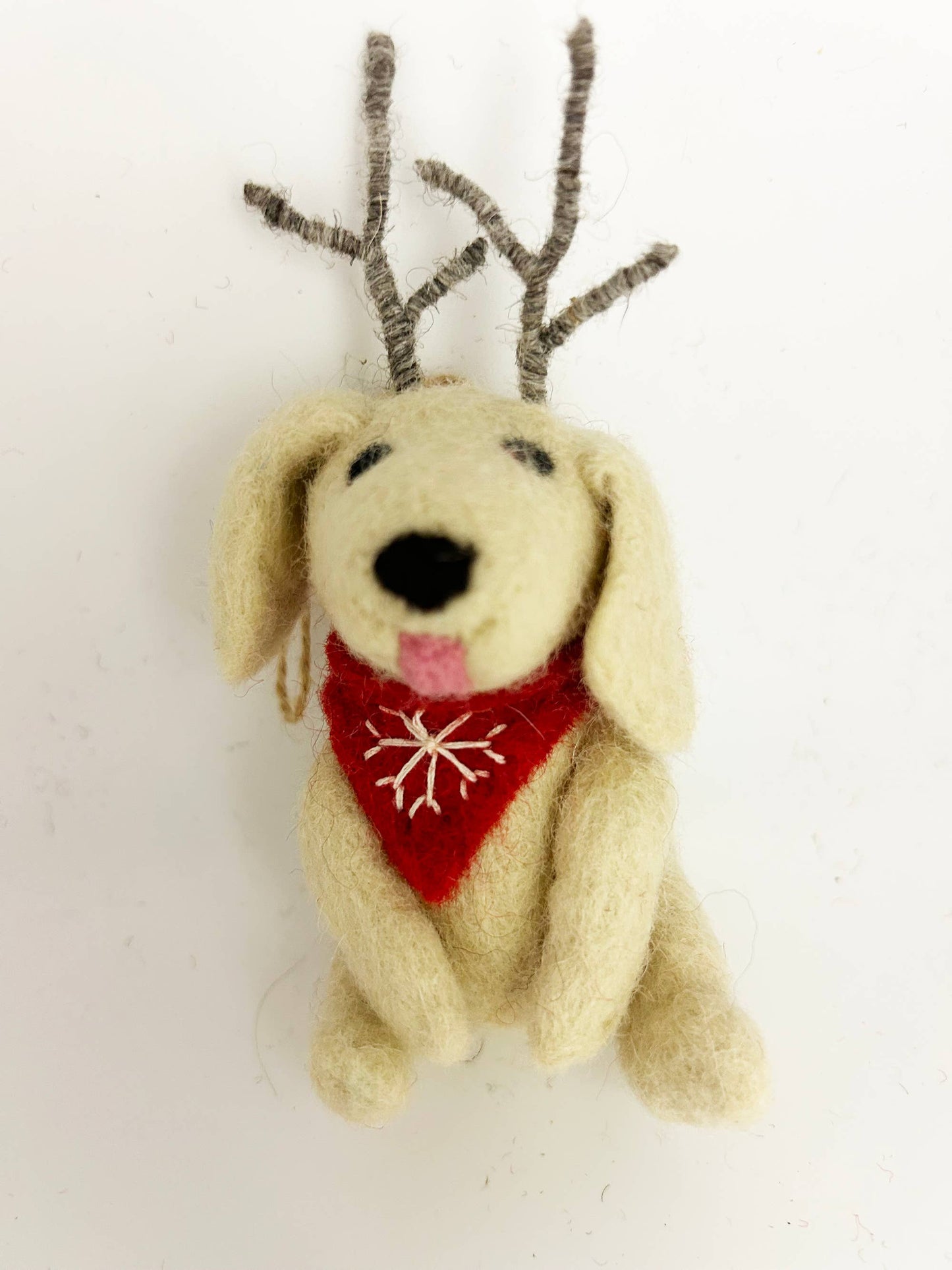 Handmade Felt "Antler Puddles the Happy Dog" ornament