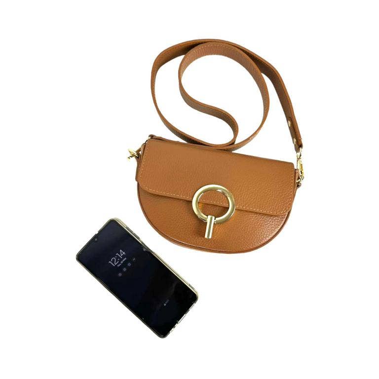 Italian Leather Shoulder Bag with Gold Metal Clasp