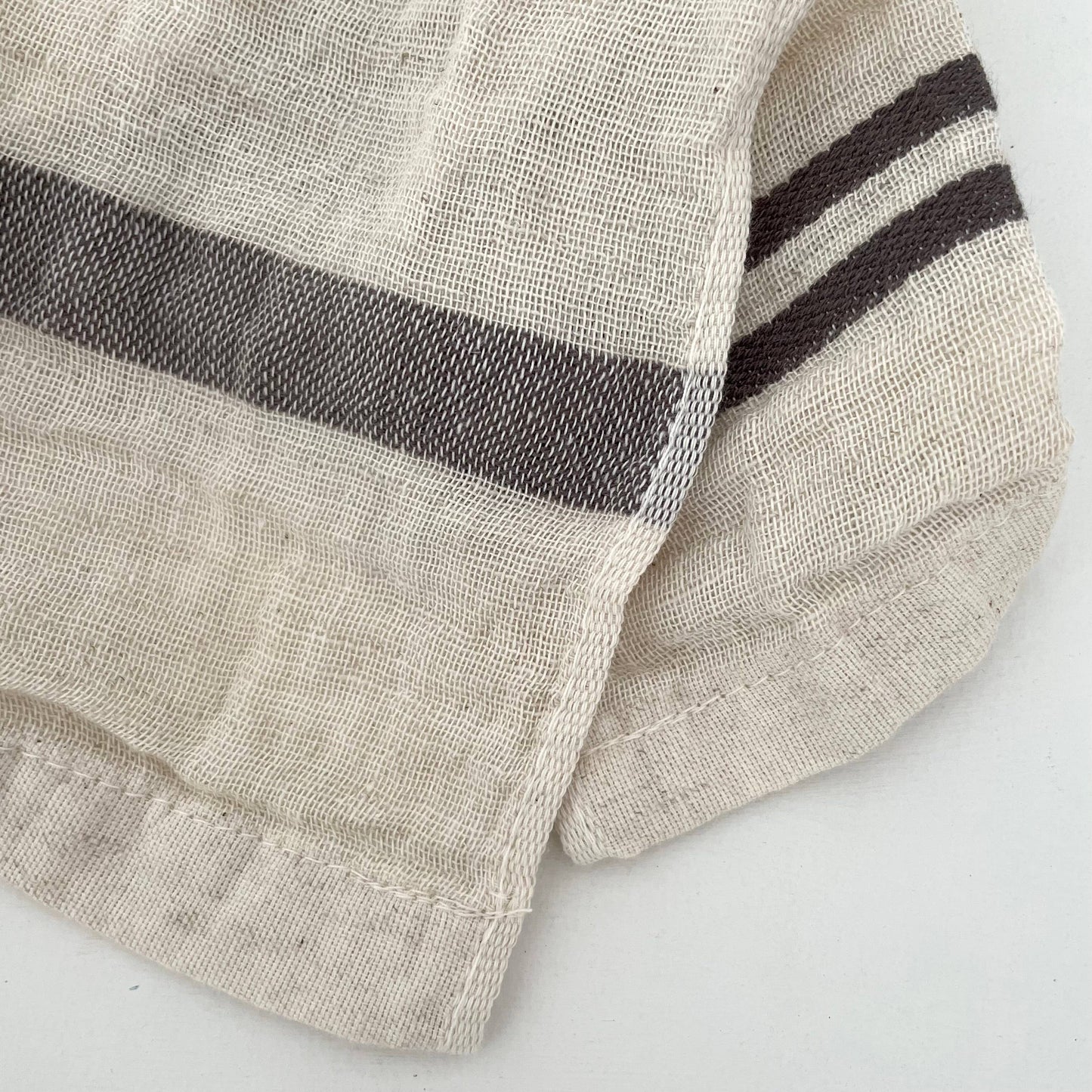 Cotton/Linen blend striped border kitchen cloth yellow grey