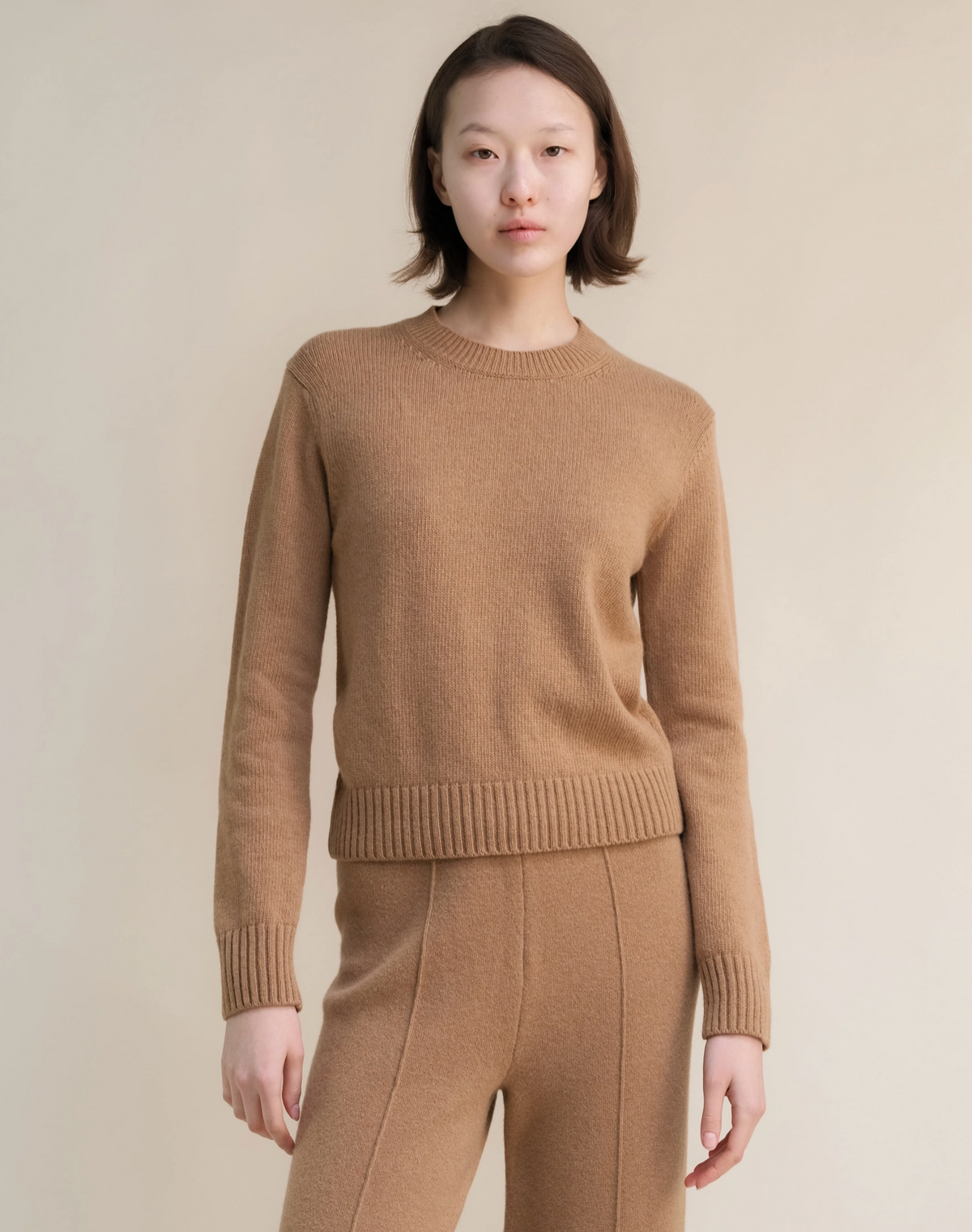 Cashmere Blend Crewneck Sweater | Caramel