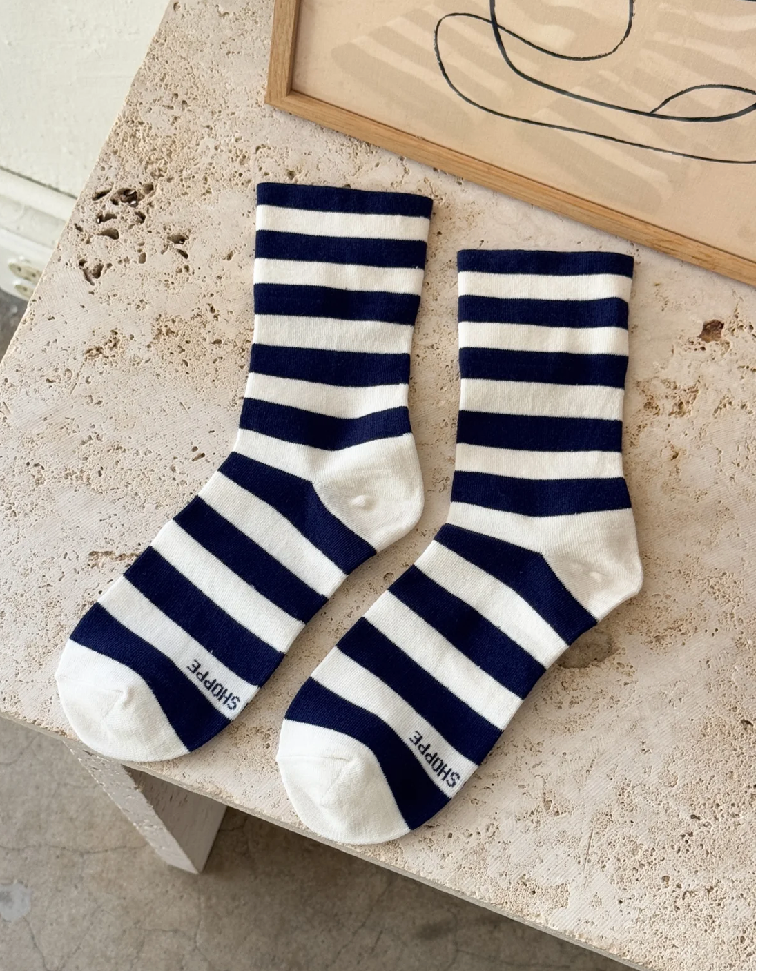 Le Bon Shoppe Wally Socks | Wide Navy Stripe