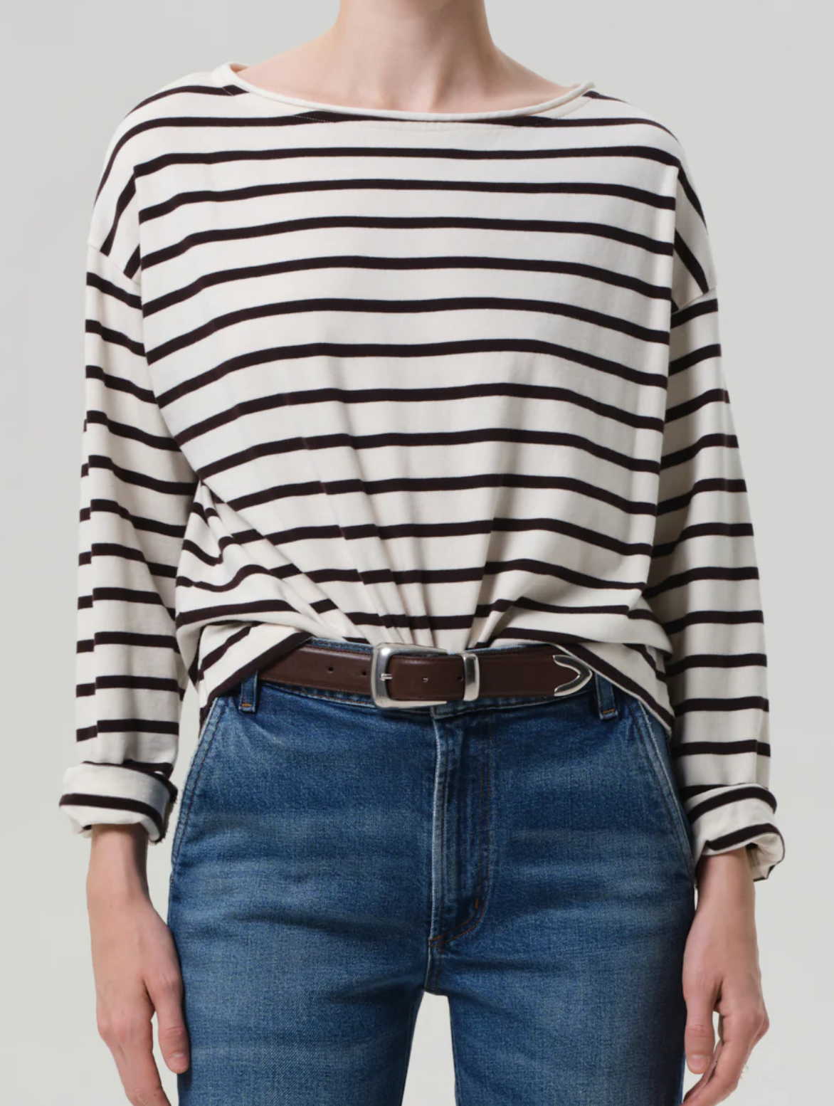 Citizens of Humanity Boat Neck Long Sleeve Top | Chocolate Stripe