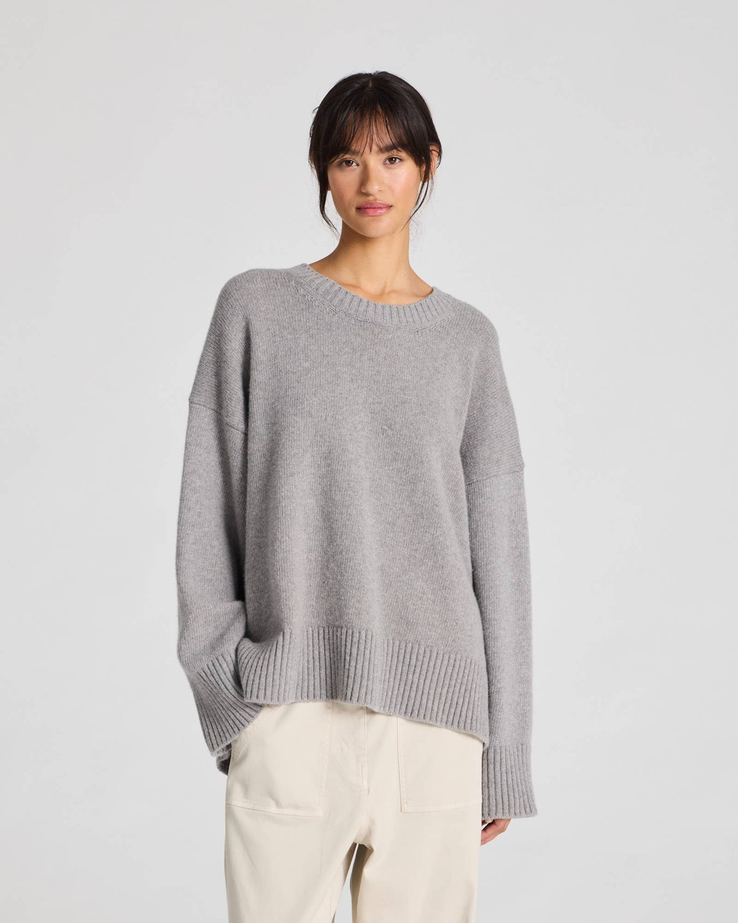 Oversized Lambswool Sweater | Grey Melange
