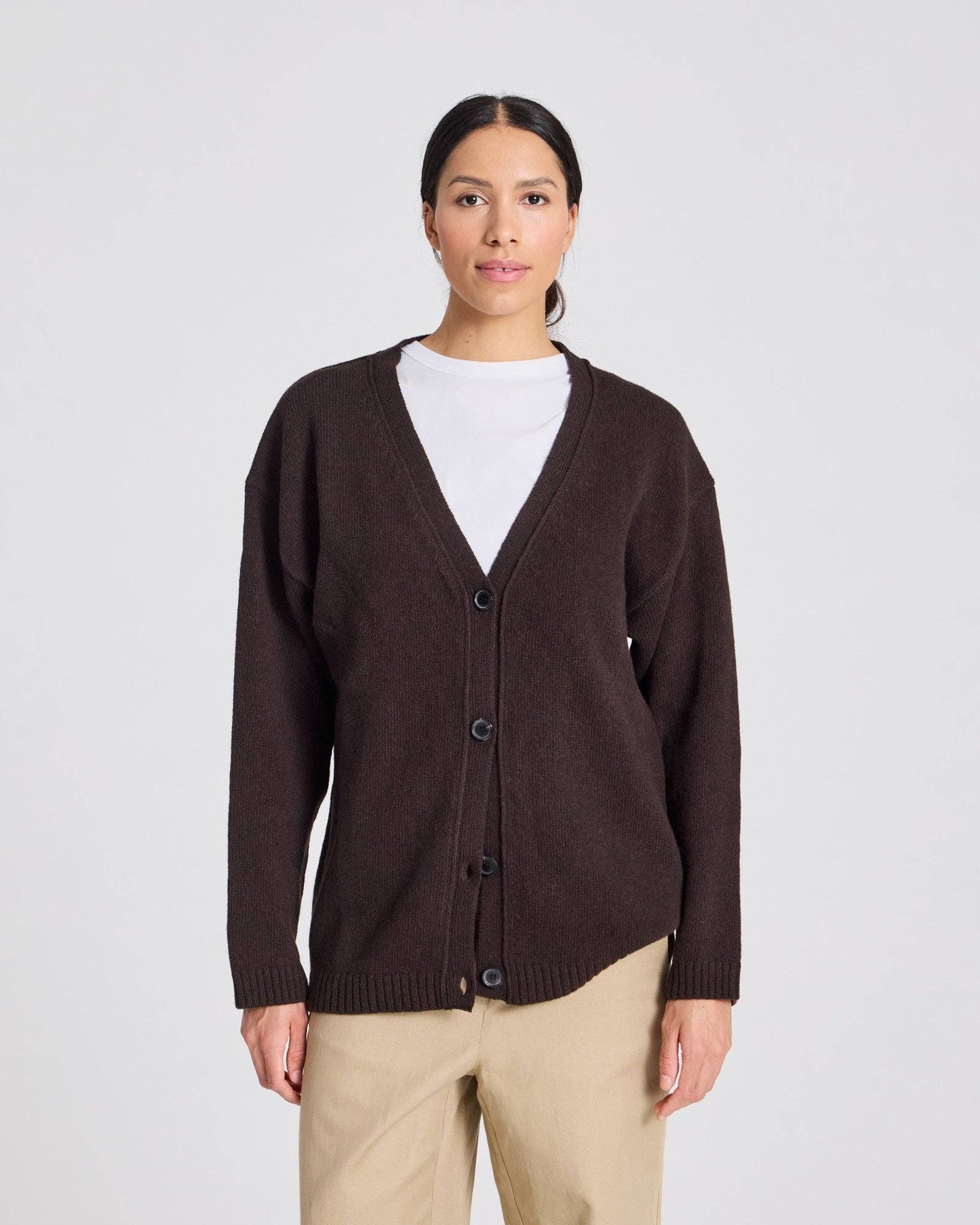 Oversized Lambswool Cardigan | Chocolate