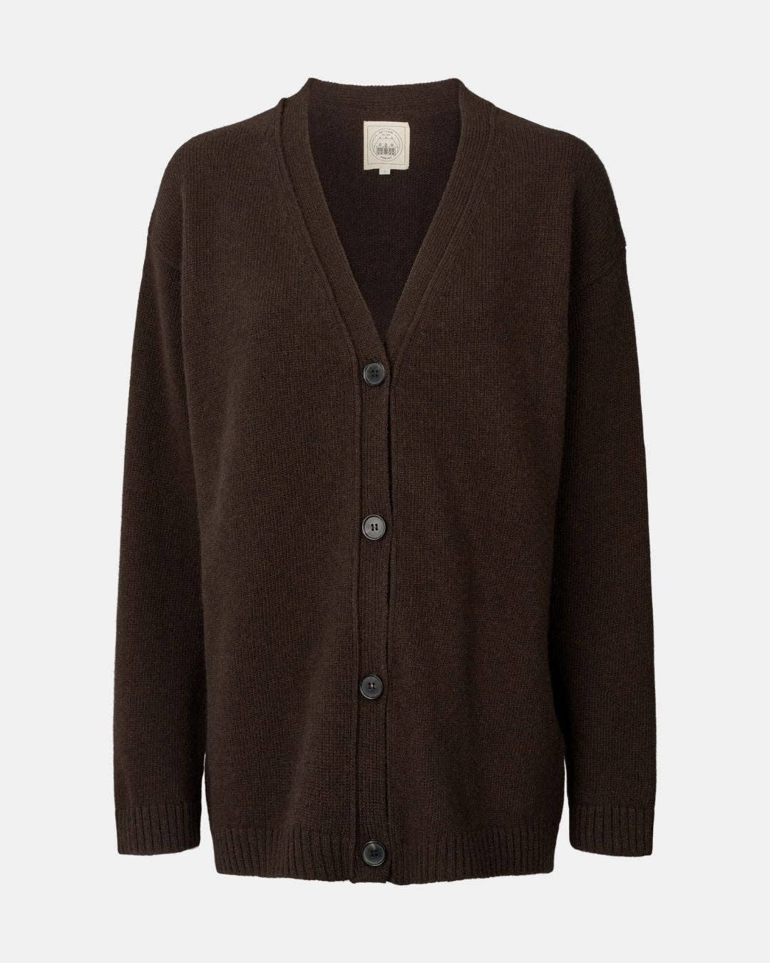 Oversized Lambswool Cardigan | Chocolate