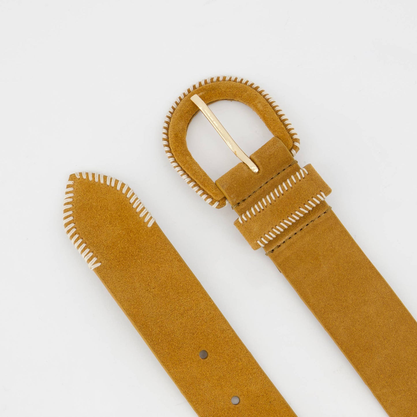Suede Leather Hand Stitched Belt | Ochre
