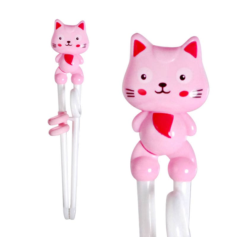 Pink Cat Training Chopsticks With Adjustable Silicone Grips