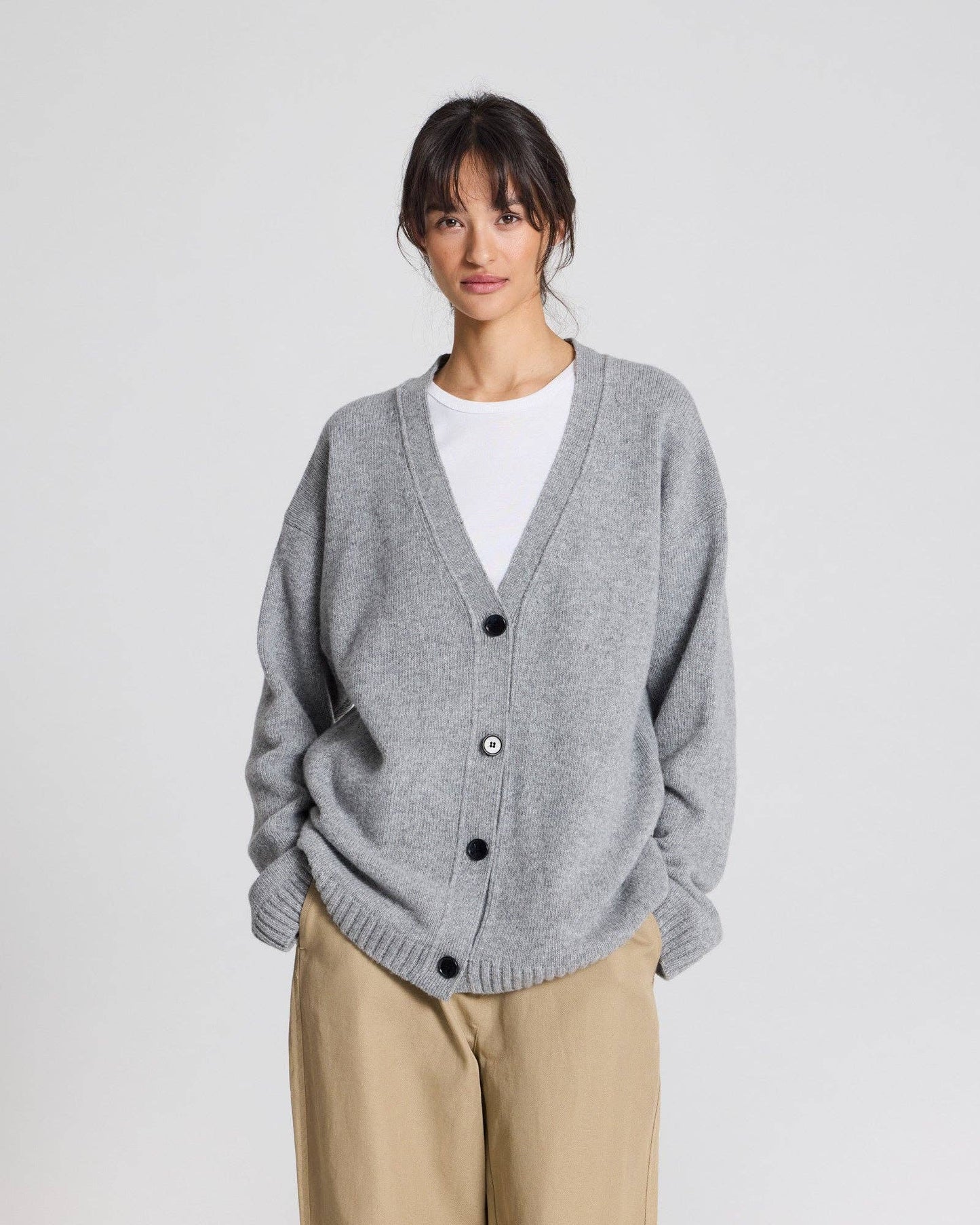 Oversized Lambswool Cardigan | Grey Melange
