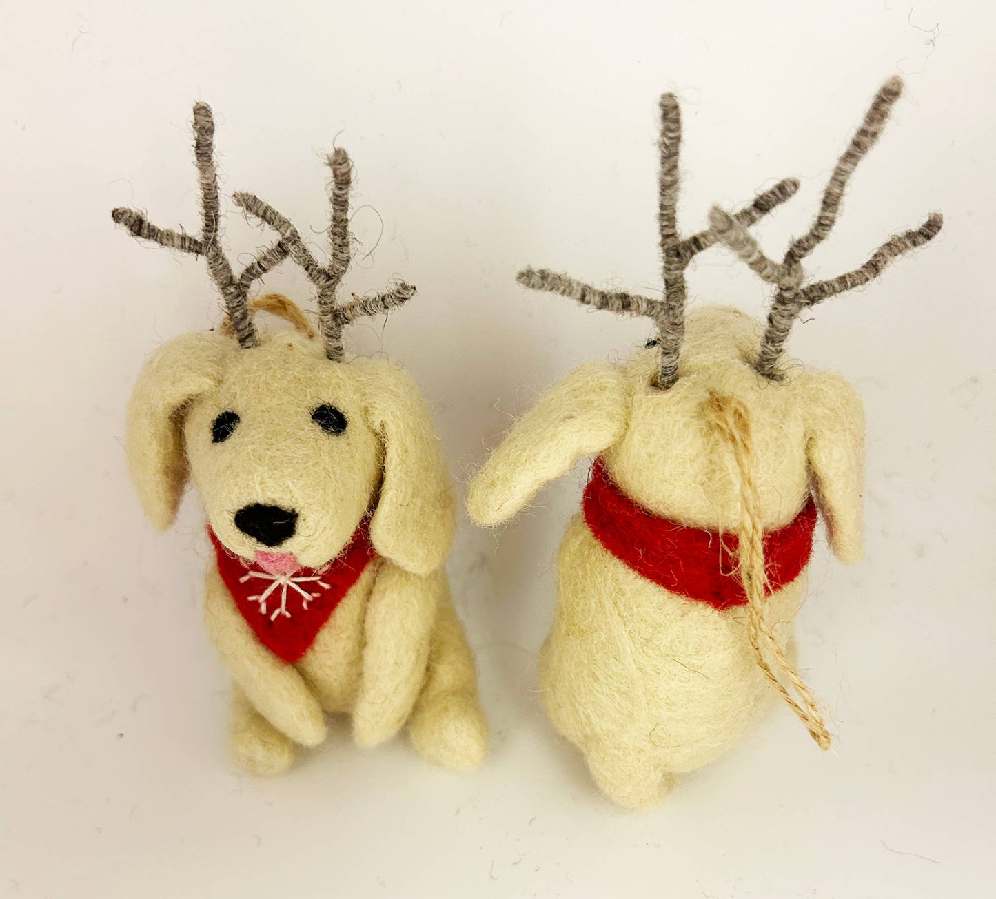 Handmade Felt "Antler Puddles the Happy Dog" ornament
