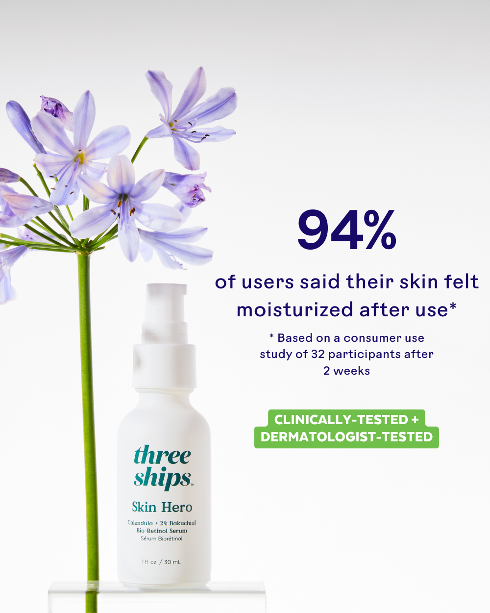 Three Ships Beauty Skin Hero Bakuchiol + Calendula Bio-Retinol Serum (30mL)