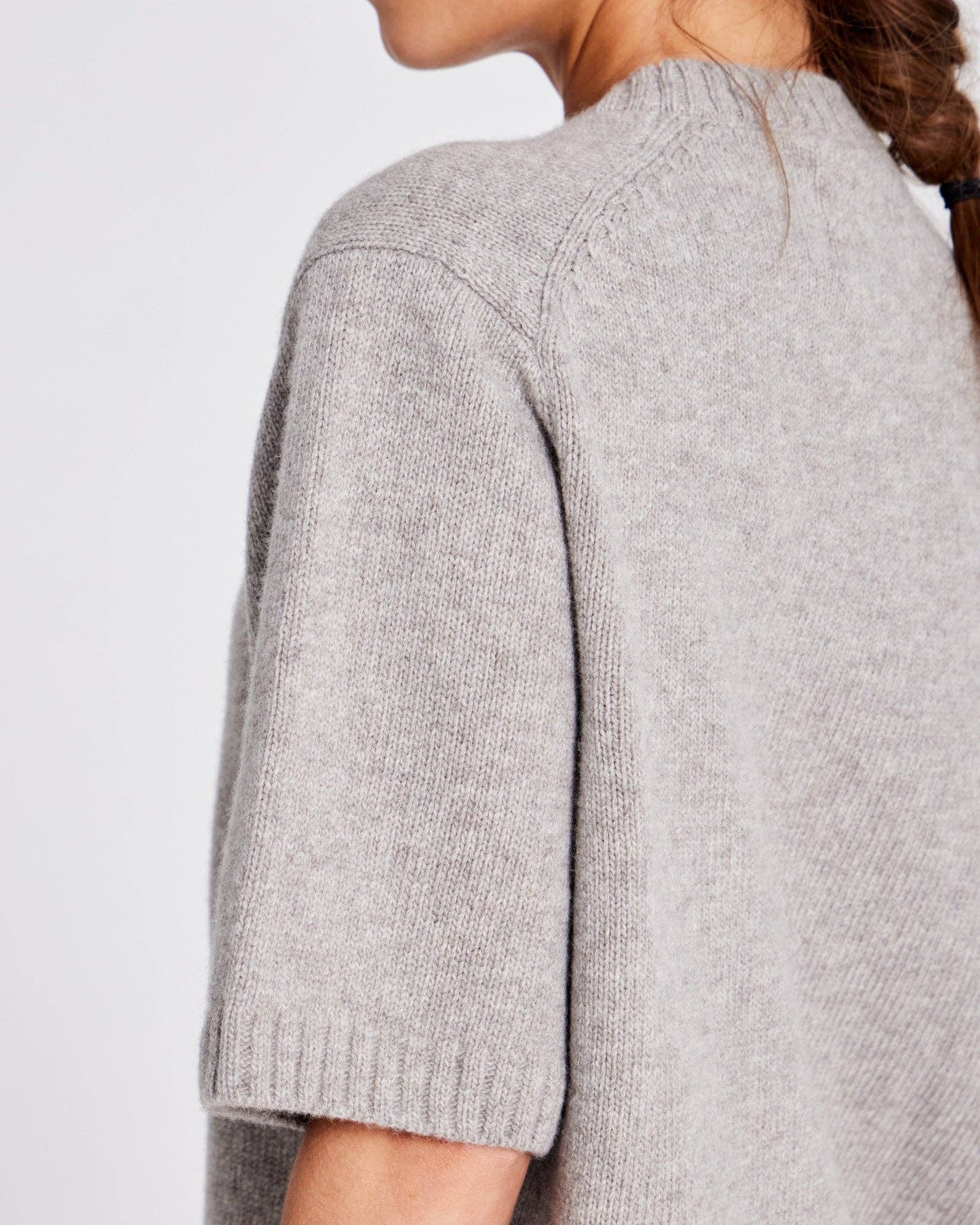 Oversized Lambswool Short Sleeve Sweater | Grey Melange