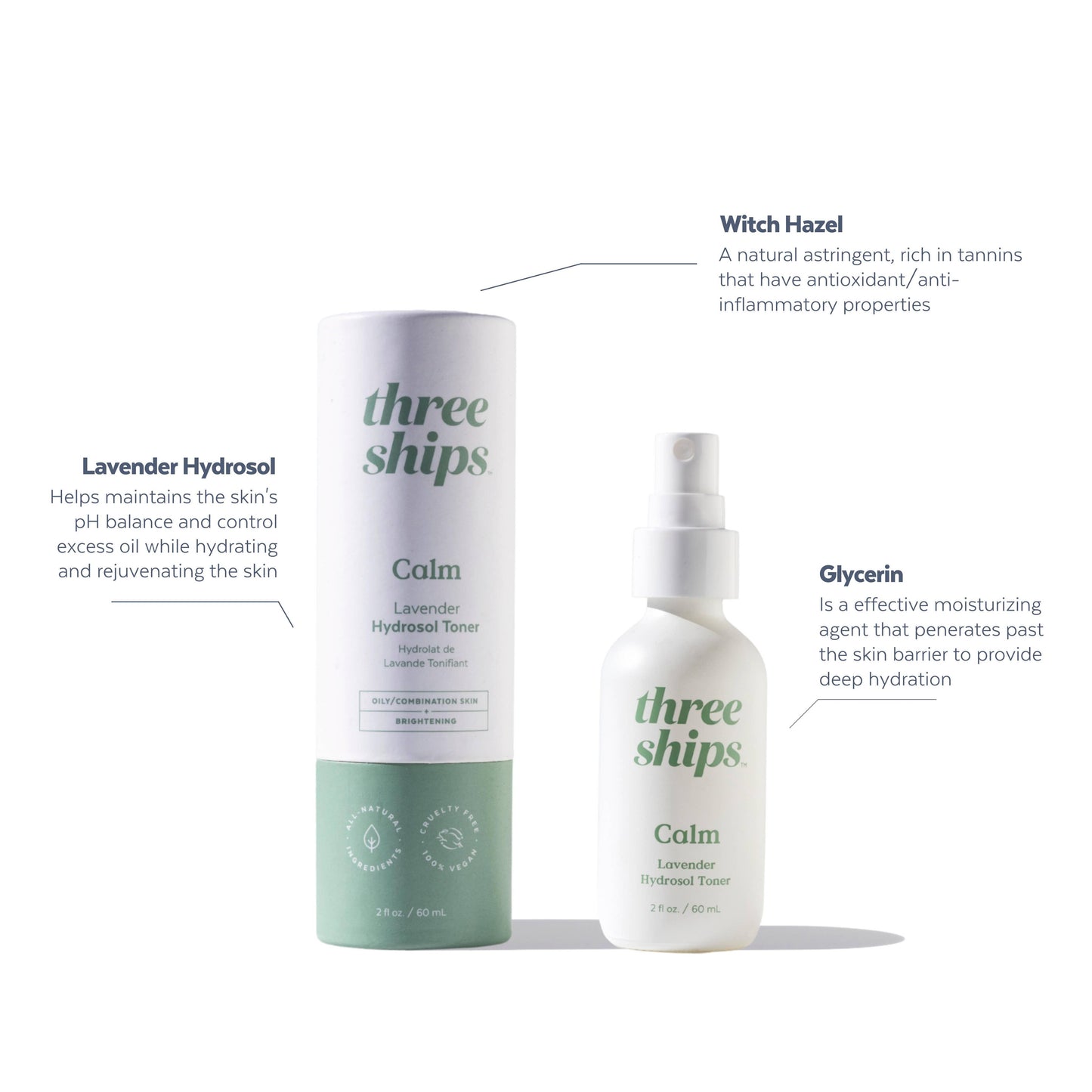 Three Ships Beauty Calm Lavender Hydrosol Toner