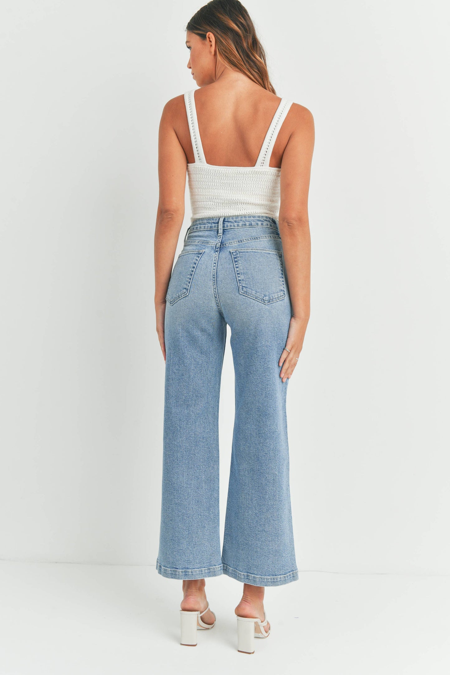 Patch Pocket Wide Leg Denim Jeans