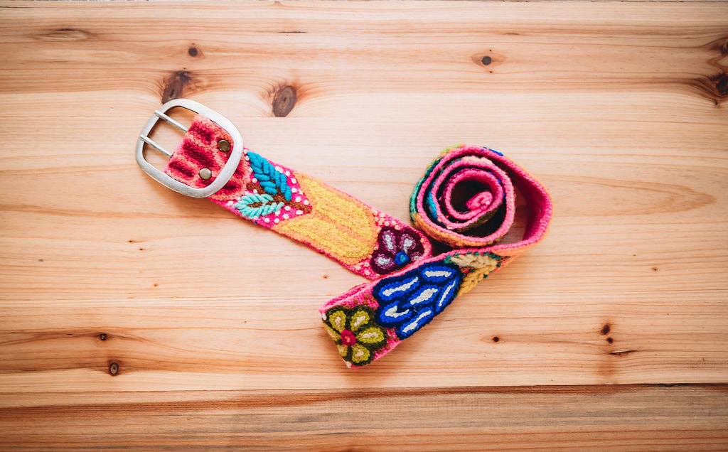 Hot Pink Hand Embroidered Belt
