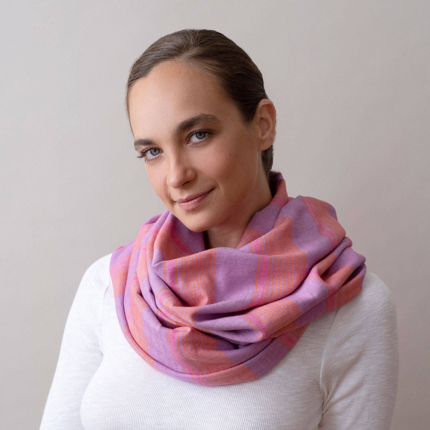 Orchid Tangerine Stripes Handwoven Scarf