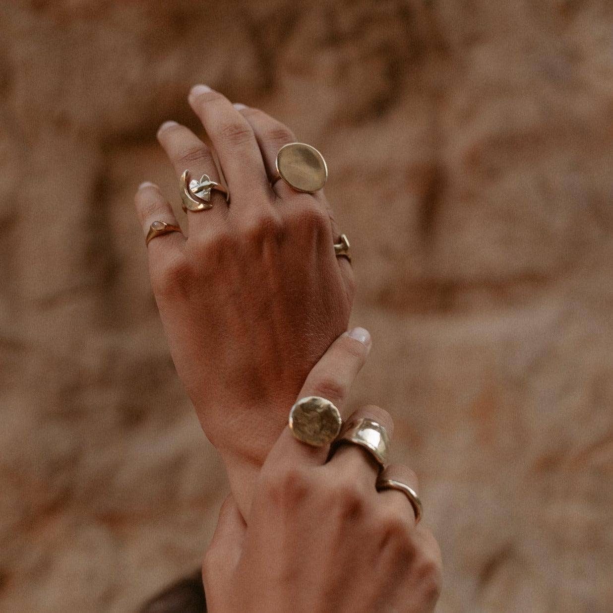 Artemis Moon + Heart Ring | Recycled Brass