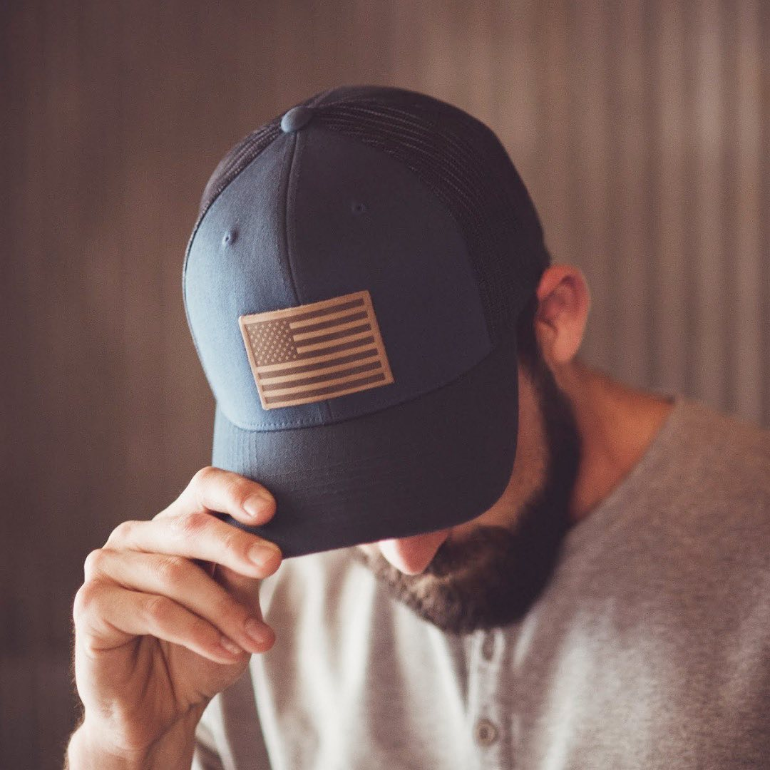 American Flag Hat | Leather Patch Trucker Hat