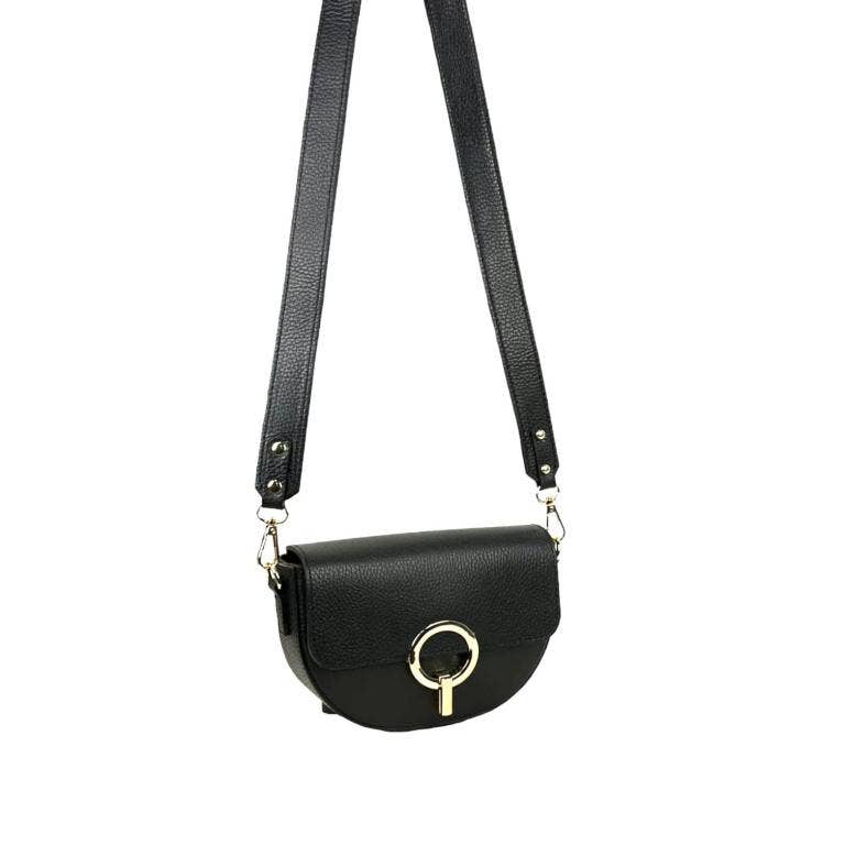 Italian Leather Shoulder Bag with Gold Metal Clasp