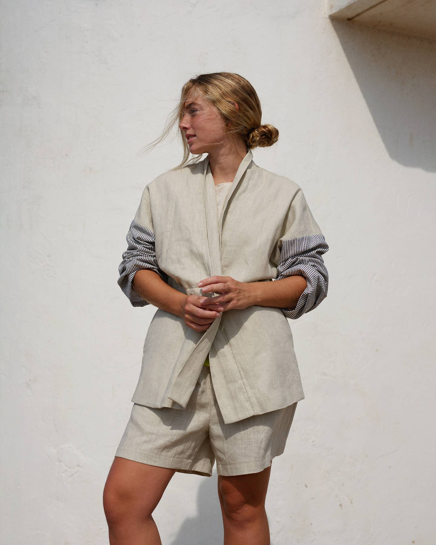 Relaxed Fit Tie Waist Linen Shorts