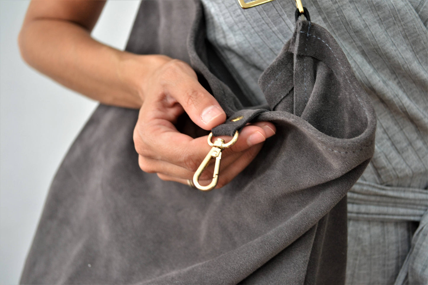 Rectangular Suede Leather Hobo Bag | Dark Gray